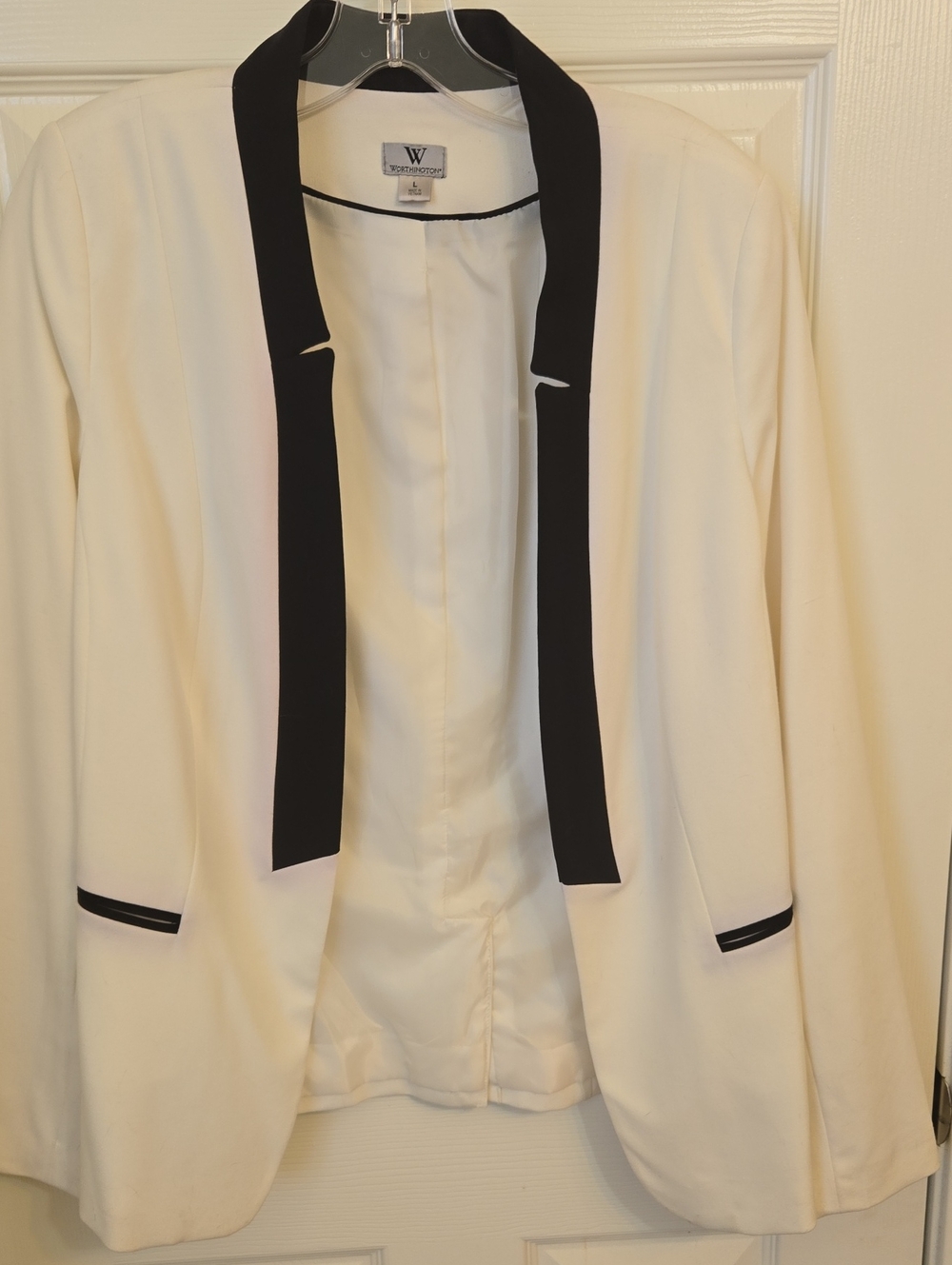W by Worth Cream Blazer with Black Trim Accents